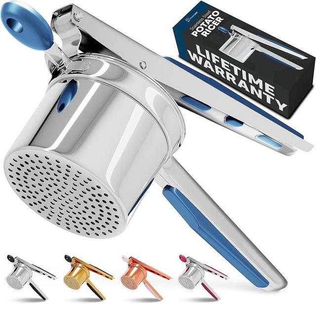 PriorityChef Large 15oz Potato Ricer, Heavy Duty Stainless Steel Potato Masher and Ricer Kitchen Tool, Press and Mash Kitchen Gadget For Perfect Mashed Potatoes - Everytime, Blue