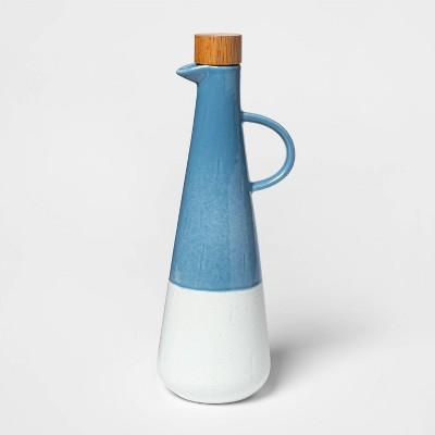 Cravings by Chrissy Teigen 13oz Ceramic Olive Oil Dispenser with Wood Lid White/Blue