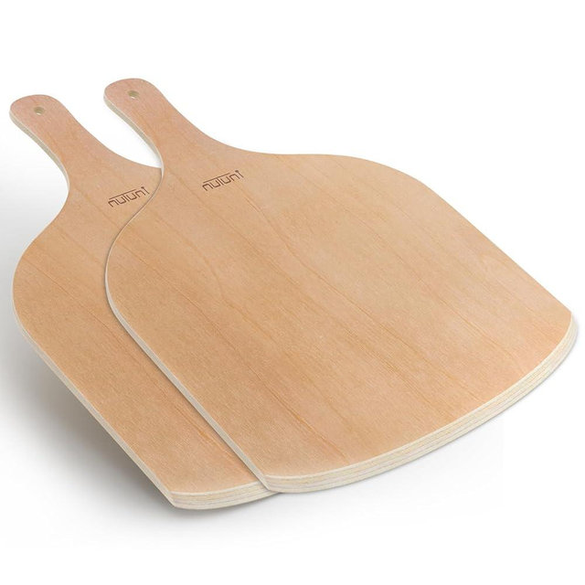 2 Pack Wooden Pizza Peel, 12 inch Large Pizza Paddle Set for Oven, Stone, Pan or Grill, Spatula for Baking Bread and Cake - Indoor & Outdoor