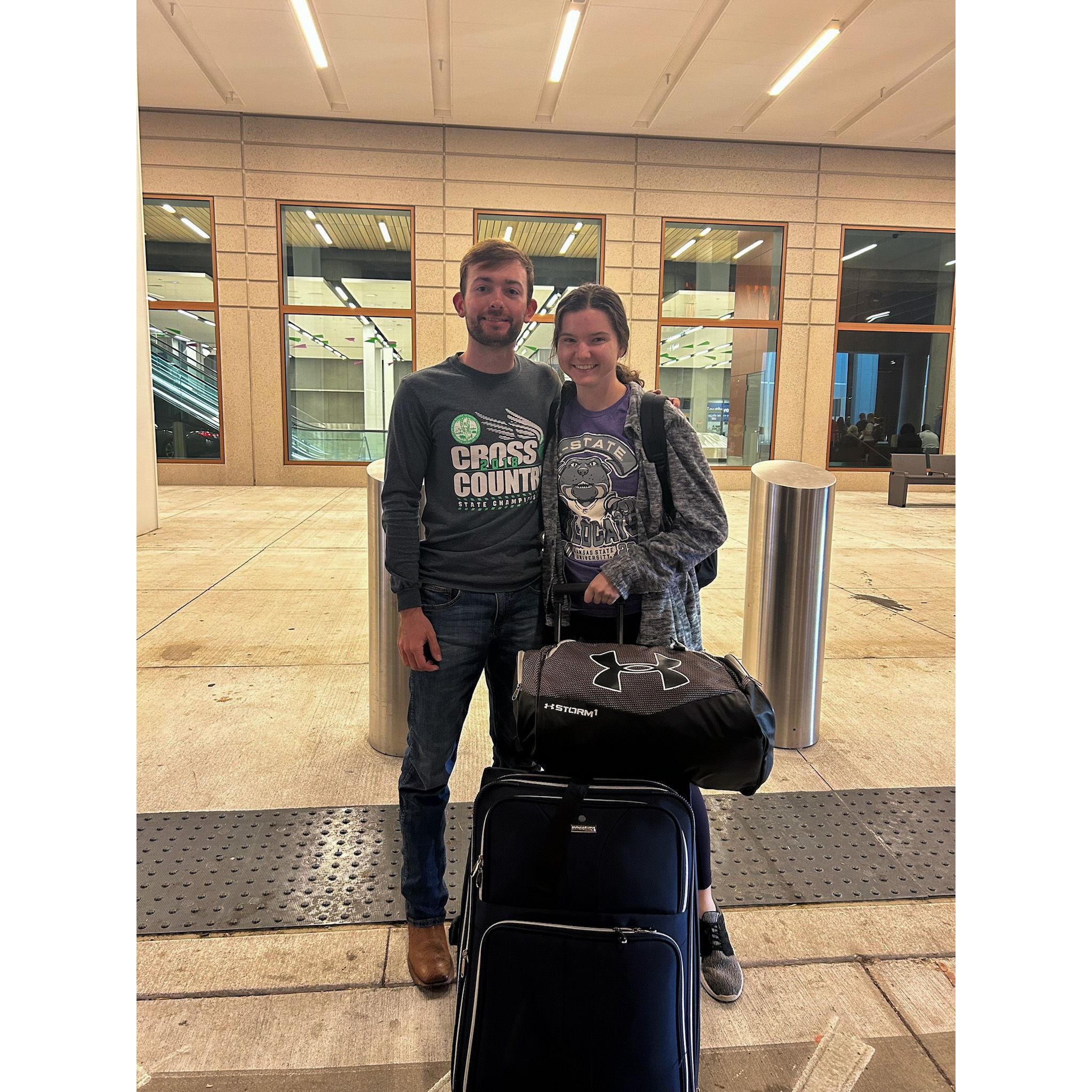 Jeb reluctantly dropping Mallory off at the airport for her two week trip to Italy.