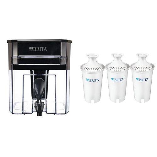 Brita 18 Cup UltraMax Water Dispenser with 1 Filter, BPA Free, Black & Brita Replacement Water Filter for Pitchers, 3 Count