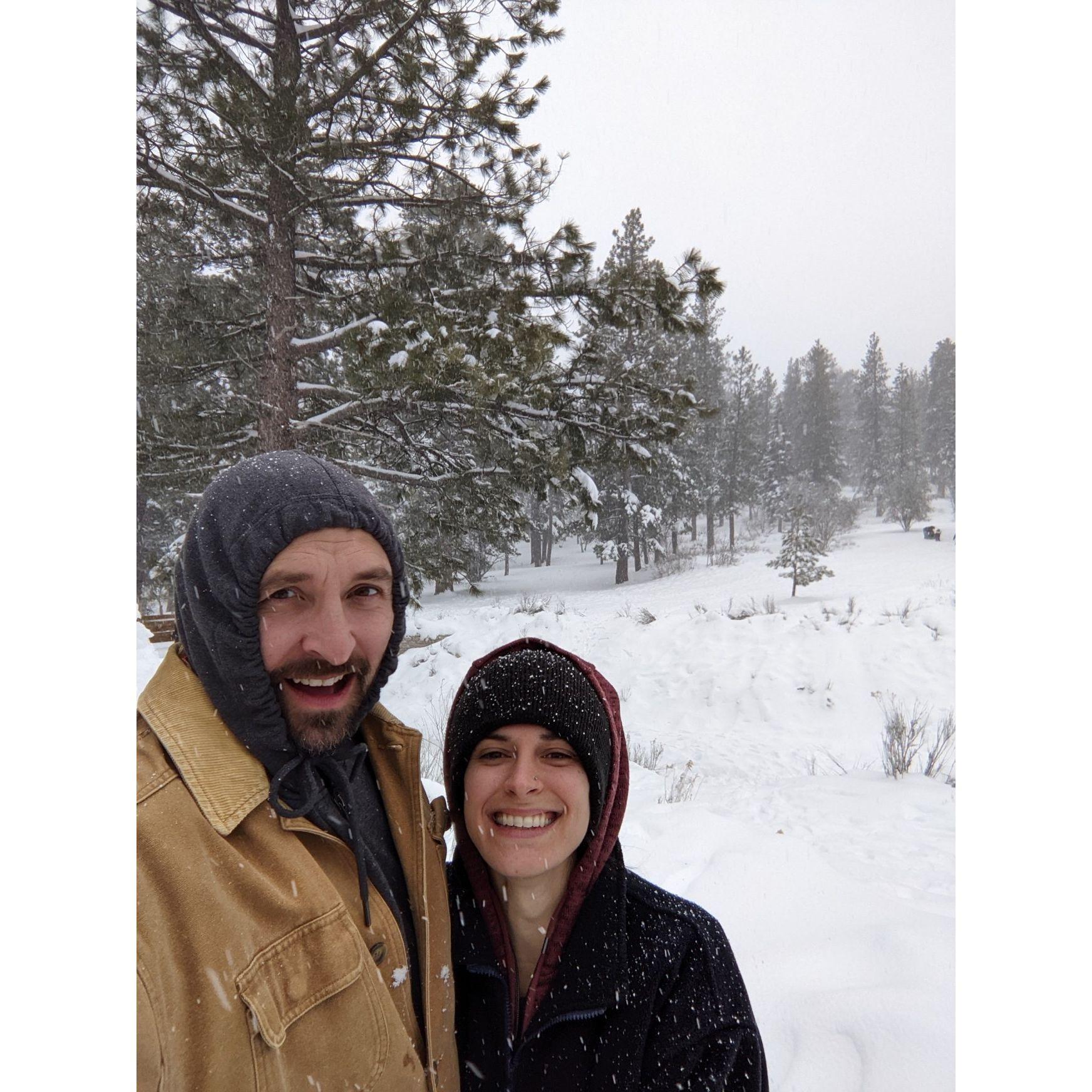 Justin & Megan in several inches of snow on Mount Charleston!