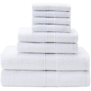 VEEYOO Bath Towel Set 8 Piece in White, 2 Bath Towels, 2 Hand Towels and 4 Washcloths, Premium Quality 100% Cotton for Hotel & Spa, Softness and Absorbency Towel Set