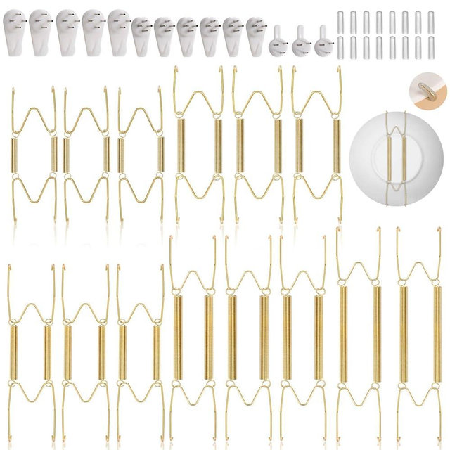 Tetutor 14 pcs Plate Hangers for The Wall, 4/6/8/10/12 Inch Invisible Decorative Wall Plate Hangers, Stainless Steel Plates Walls Hanger for Display Various Sizes with Hooks for Decorative