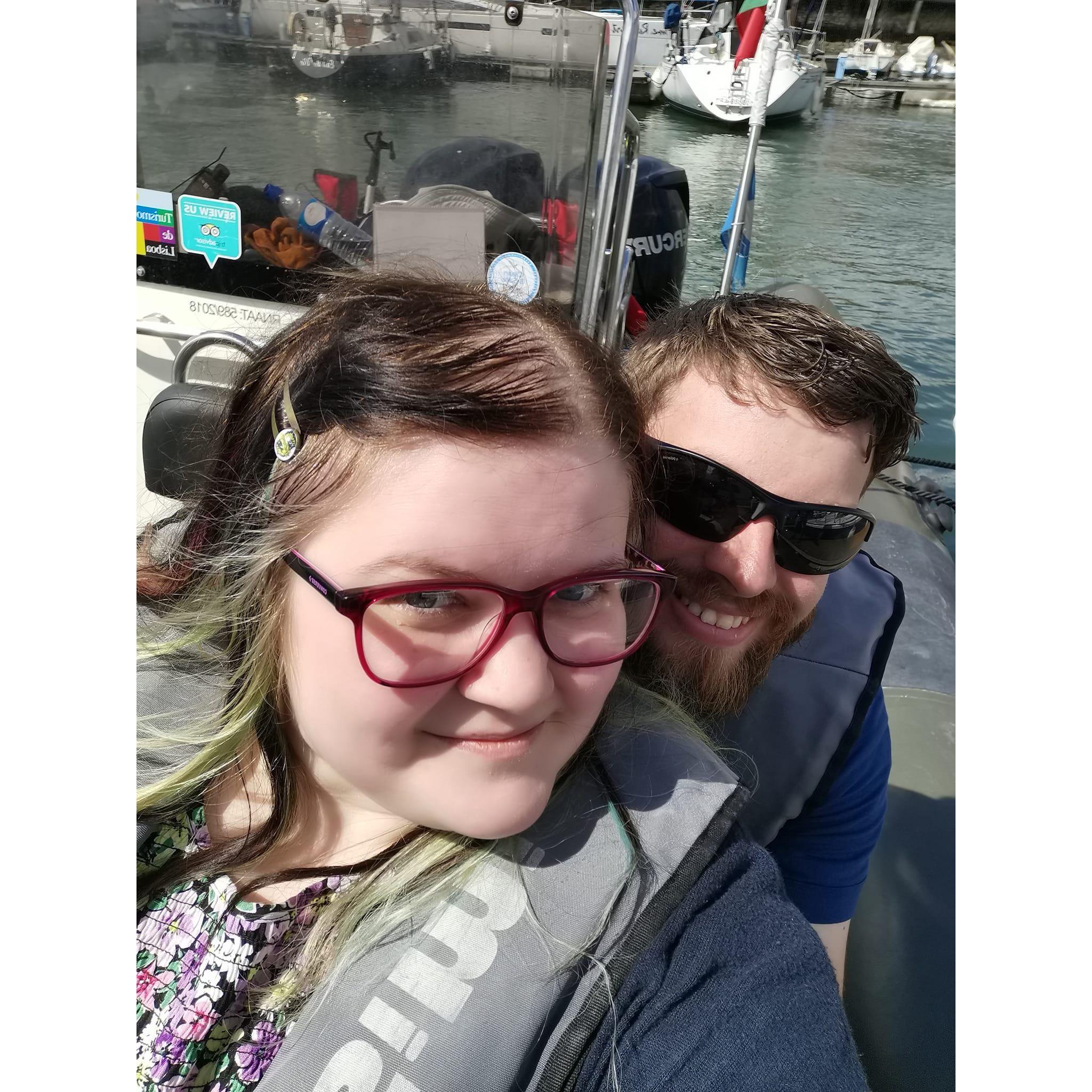 Out on a speed boat in Lisbon
