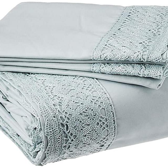Amrapur Overseas 4-Piece Crochet Lace Bed Sheet Set, King, Seamist