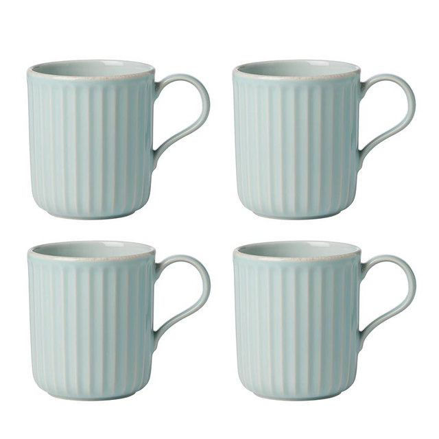 Lenox French Perle Scallop Ice Blue Mugs, S/4, 3.30