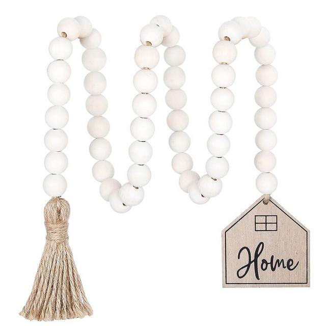 Meplait Home Wooden Bead Garland with Tassel, Decorative Beads Home Decor Farmhouse Tassel Garland Boho Decor for Tiered Tray（38in）