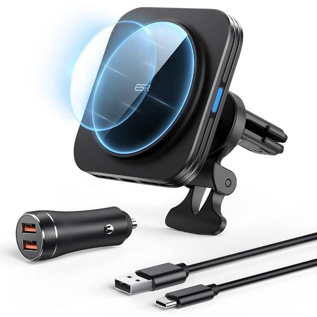 ESR Magnetic Wireless Car Charger (HaloLock), Compatible with MagSafe Car Charger, Air Vent Car Phone Holder Mount for iPhone 15/14/13/12 with 36W QC 3.0 Fast Car Charger, Car Accessories, Black