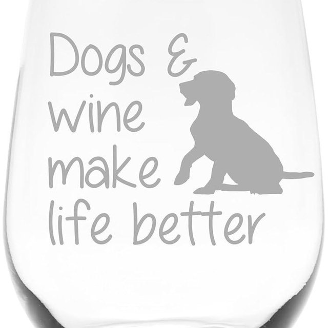 C M Stemless Wine Glass - Dogs and Wine Make Life Better - 17 oz - Glass Material - Dog Lover Gift for Mom, Dad, Sisters, Wife, Friends, Men, Women