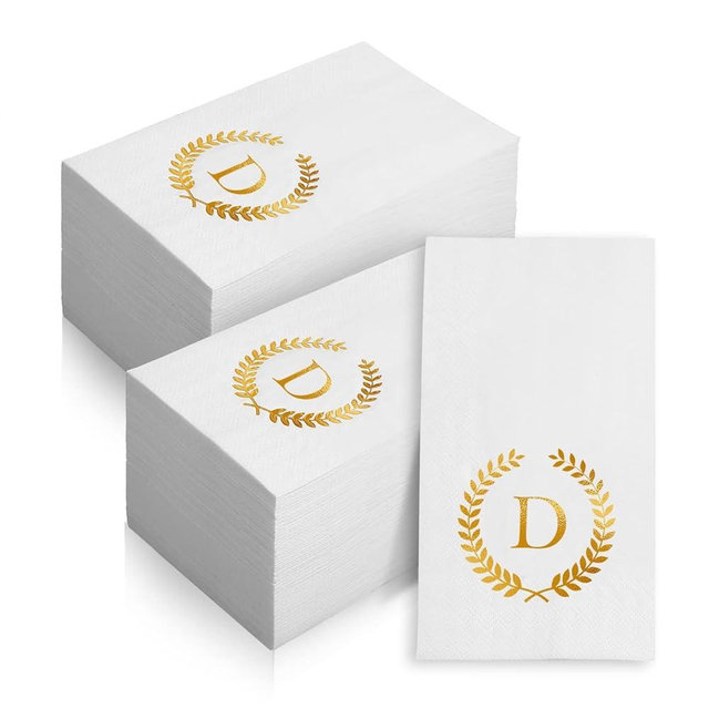 200 Pack Monogrammed Disposable Napkins Gold Foil Letter D Guest Napkins Initial Disposable Hand Paper Towels for Wedding Engagement Baby Shower Party Home Kitchen Bathroom Dinner Decorative Towels