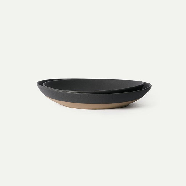 MORA Jumbo and Large Serving Dishes Set of 2, 13 inch and 12 inch Ceramic Pottery Oval Platters - Microwave, Oven and Dishwasher Safe - Liquorice