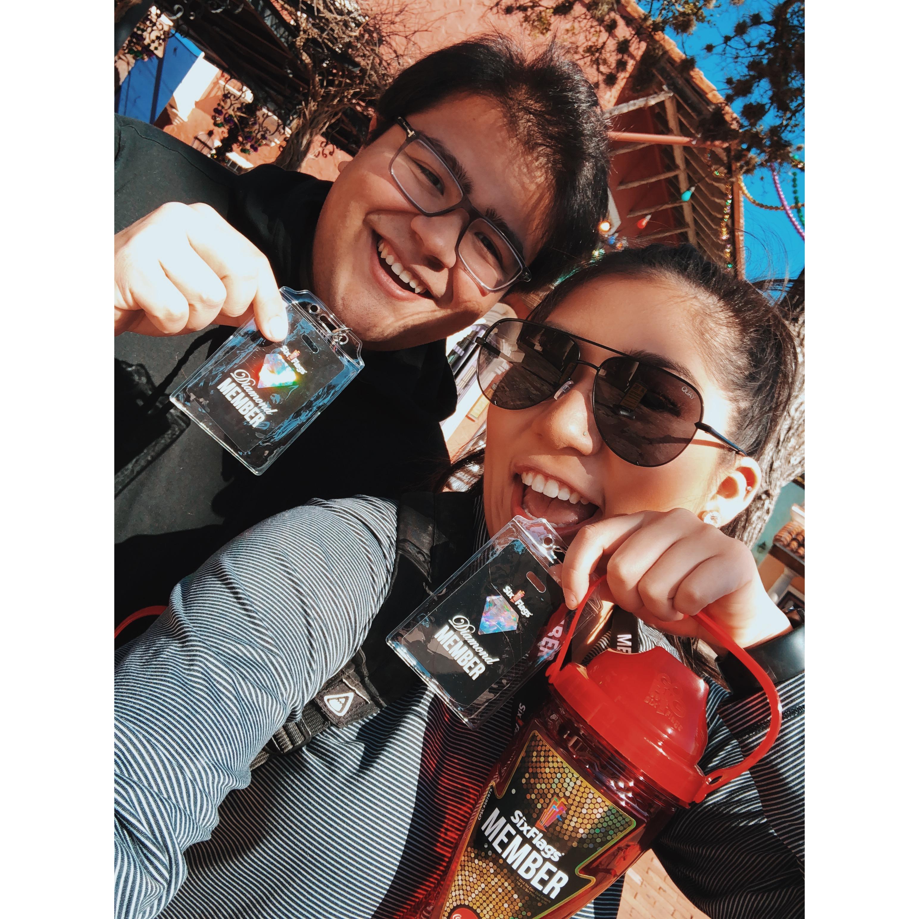 Enjoying our time as members of Six Flags amusement park!