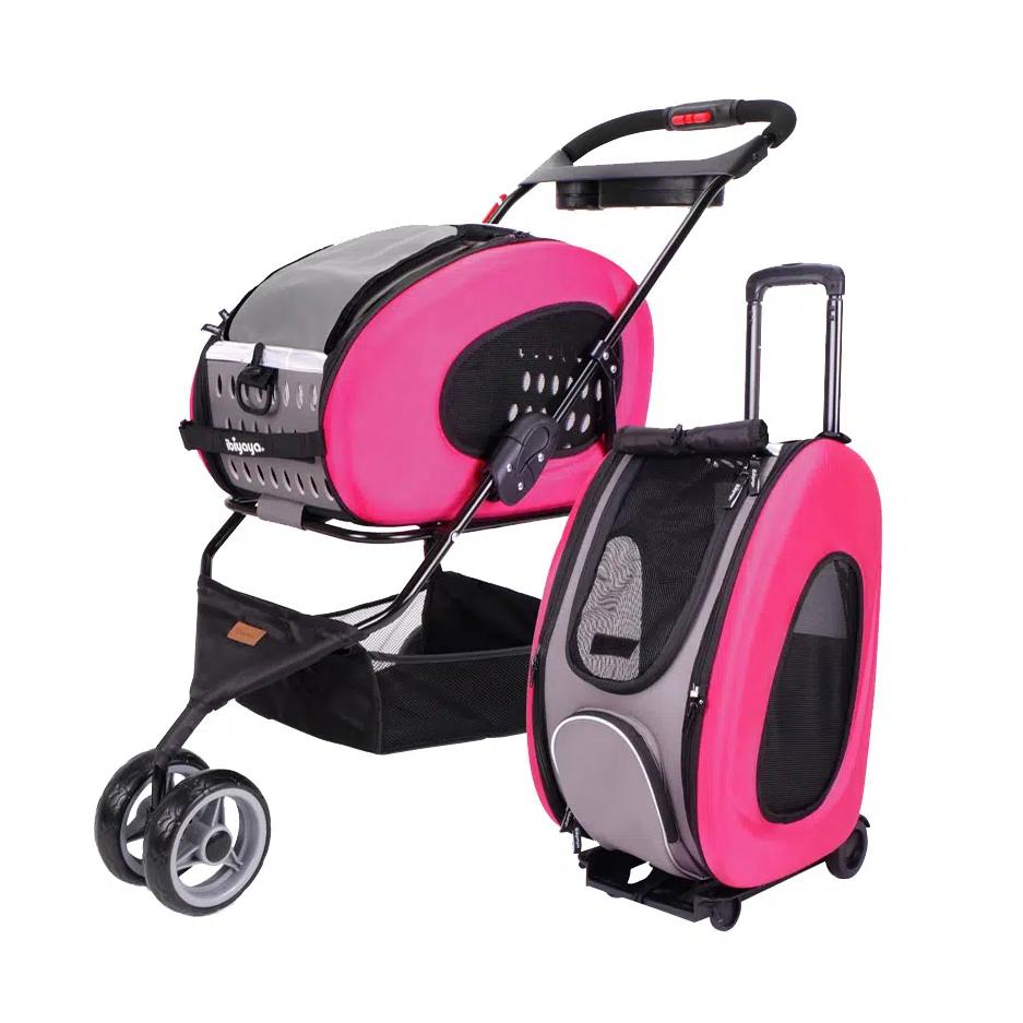 Ibiyaya 5-in-1 Pet Carrier Stroller, Dog Backpack, Shoulder Bag & Car Seat - Pink