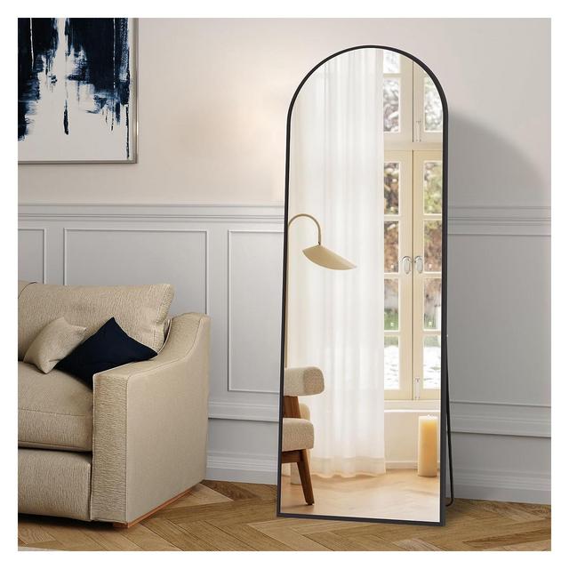 Muselady 63" Height x 20" Width Black Oversize Arch-Crowned Top Full Length Floor Mirror with Stand-The Pop Home