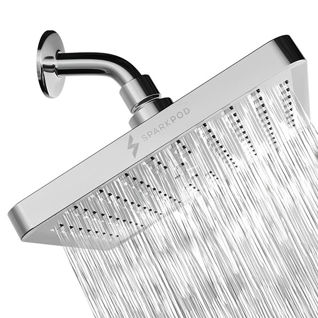 SparkPod Fixed Shower Head - High Pressure Rain - Luxury Modern Chrome Look - Easy Tool Free Installation - Adjustable Replacement for Your Bathroom Shower Heads (Polished Chrome, 8 Inch Square)