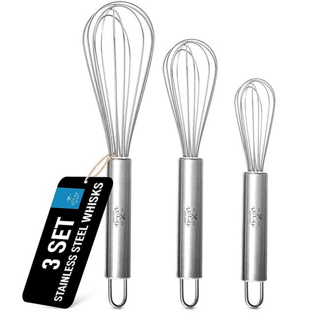 Zulay (3 Pack) Stainless Steel Whisk Set 8" 10" 12" - Sturdy 7 Wire Whisks For Cooking & Baking - Kitchen Utensil Wisk For Blending, Stirring, Whisking, and Beating Eggs, Batter, Sauces & More