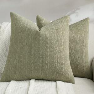 FUTEI Sage Green Chenille Throw Pillow Covers 18x18 Inch Set of 2,Soft Striped & Diamond Textured Cushion Cases,Modern Home Decor for Couch Living Room