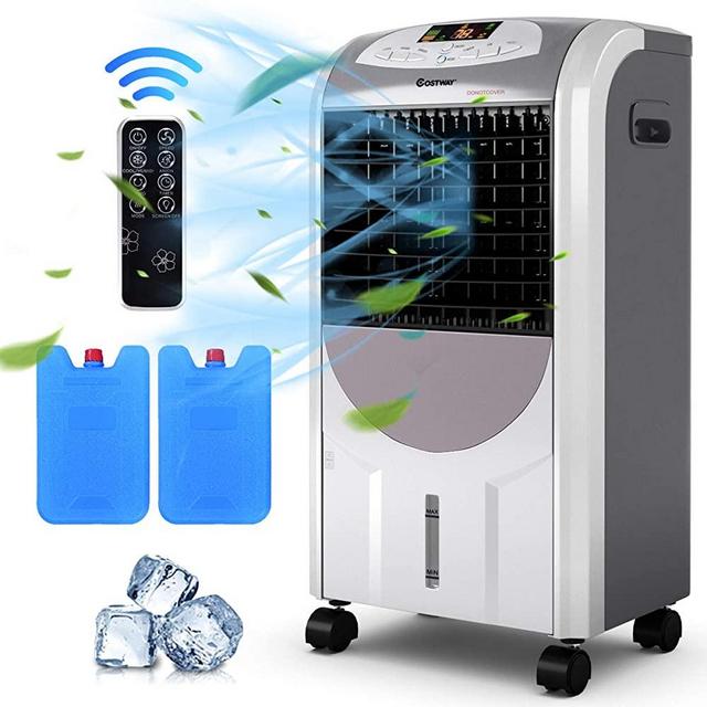 COSTWAY Evaporative Cooler and Heater, Portable Air Cooler with Fan & Humidifier Bladeless Quiet Electric Fan w/Remote Control for Indoor Home Office Dorms (29-Inch)