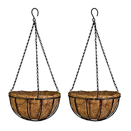 PACDONA 2 Pack Hanging Pots for Plants with Coco Coir Liner 12'' Round Wire Hanging Planter Holder with Chain Decor Porch Garden Flower Pot Indoor Outdoor Watering Hanging Basket for Plants