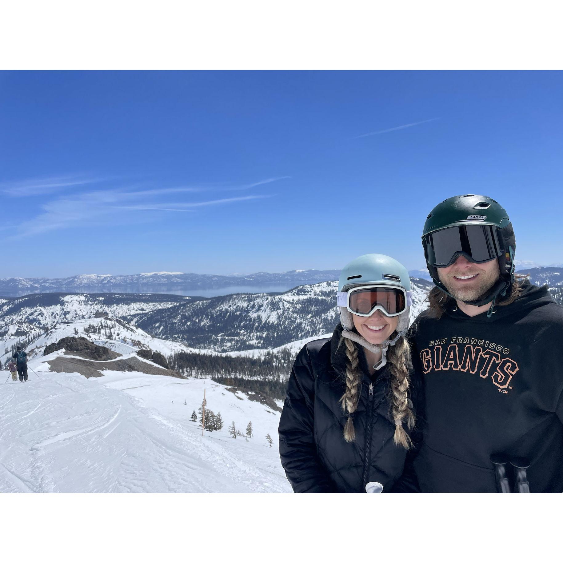Steph teaching James how to ski