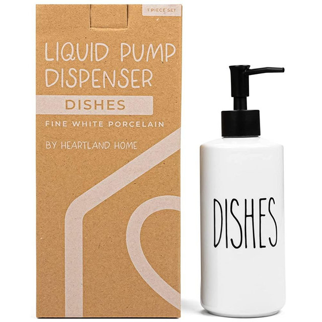 Heartland Home Porcelain 16oz Kitchen Soap Dispenser. Detergent Dispenser or Dish Soap Dispenser for Kitchen Sink. White Soap Dispenser, Modern Farmhouse Decor Dish Soap Pump for Kitchen Organization