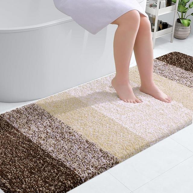 OLANLY Luxury Bathroom Rug Mat 70x24, Extra Soft and Absorbent Microfiber Bath Rugs, Non-Slip Plush Shaggy Bath Carpet Runner, Machine Wash Dry, Bath Mats for Bathroom Floor, Tub and Shower, Brown