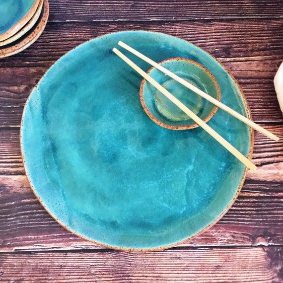 Large Turquoise Stoneware Platter