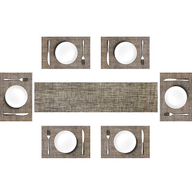 Jovilife Table Runner and Placemat Set of 6, Table mats Set of 6,Heat-Resistant, Non-Slip Heat Resistant , Kitchen Table Mats Top Decor (Set of 6 placemats and 1 Table Runner, Beige)