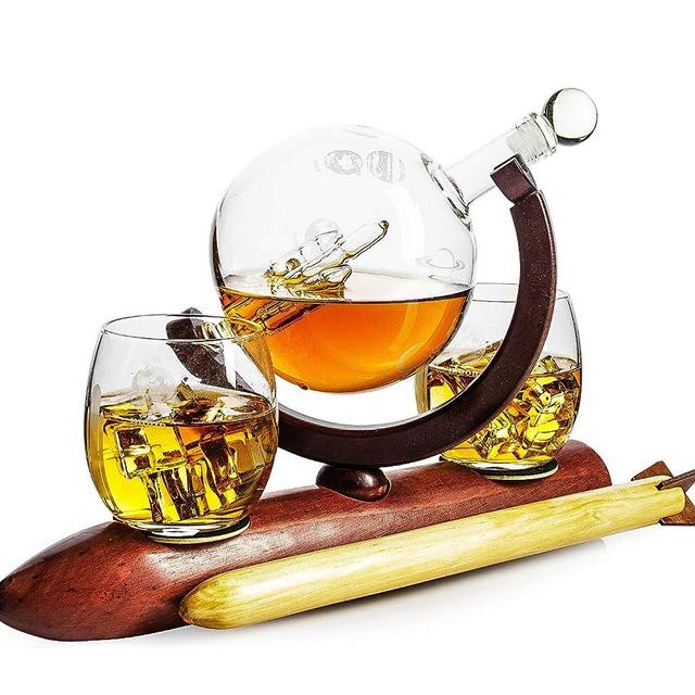 Rocket Wine & Whiskey Decanter Set, Rocket Decanter, Solar System Planets Globe Decanter, Limited Edition, Descriptive Planets Rotating Around Sun, Personal Glass planetarium, Space Lovers Gift!