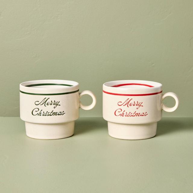 Set of 2 'Merry Christmas' Holiday Mug Green/Red - Hearth & Hand™ with Magnolia