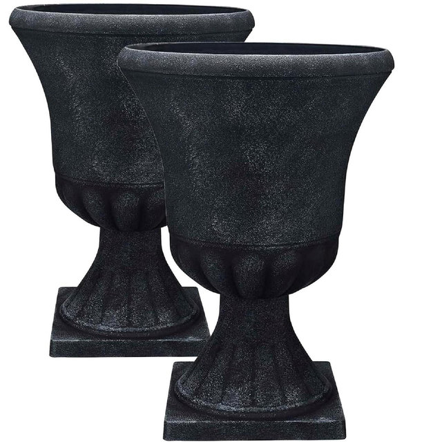 Southern Patio EB-029816 Winston 16 Inch Diameter Resin Ceramic Indoor Outdoor Garden Planter Urn Pot for Flowers, Herbs, and Plants, Black