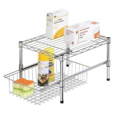 Honey-Can-Do Adjustable Shelf w/ Basket Cabinet Organizer - Silver