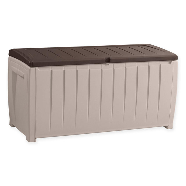 Keter Novel 90-Gallon Plastic Deck Storage Box in Beige/Brown