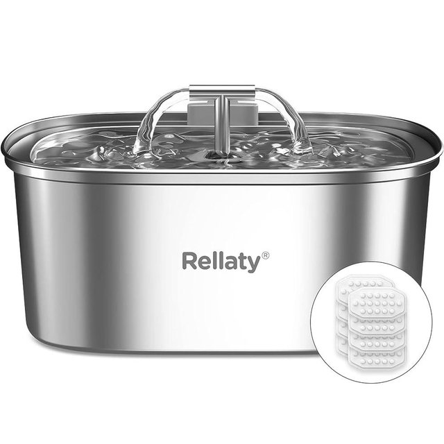 Cat Water Fountain Stainless Steel: 3.2L/108oz Pet Foundatin Water Bowl for Cats Inside Automatic Dog Drinking Dispenser Dish Animal Feeding & Watering Supplies Waterfall with 8 Replacement Filters