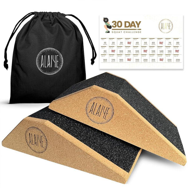 ALAIYE Squat Wedge Blocks (Set of 2) – Non-Slip Slant Boards for Lower Body Workouts, Ankle and Calf Stretching - Yoga Blocks, Squat Support - Includes Carry Bag & 30-Day Challenge Chart