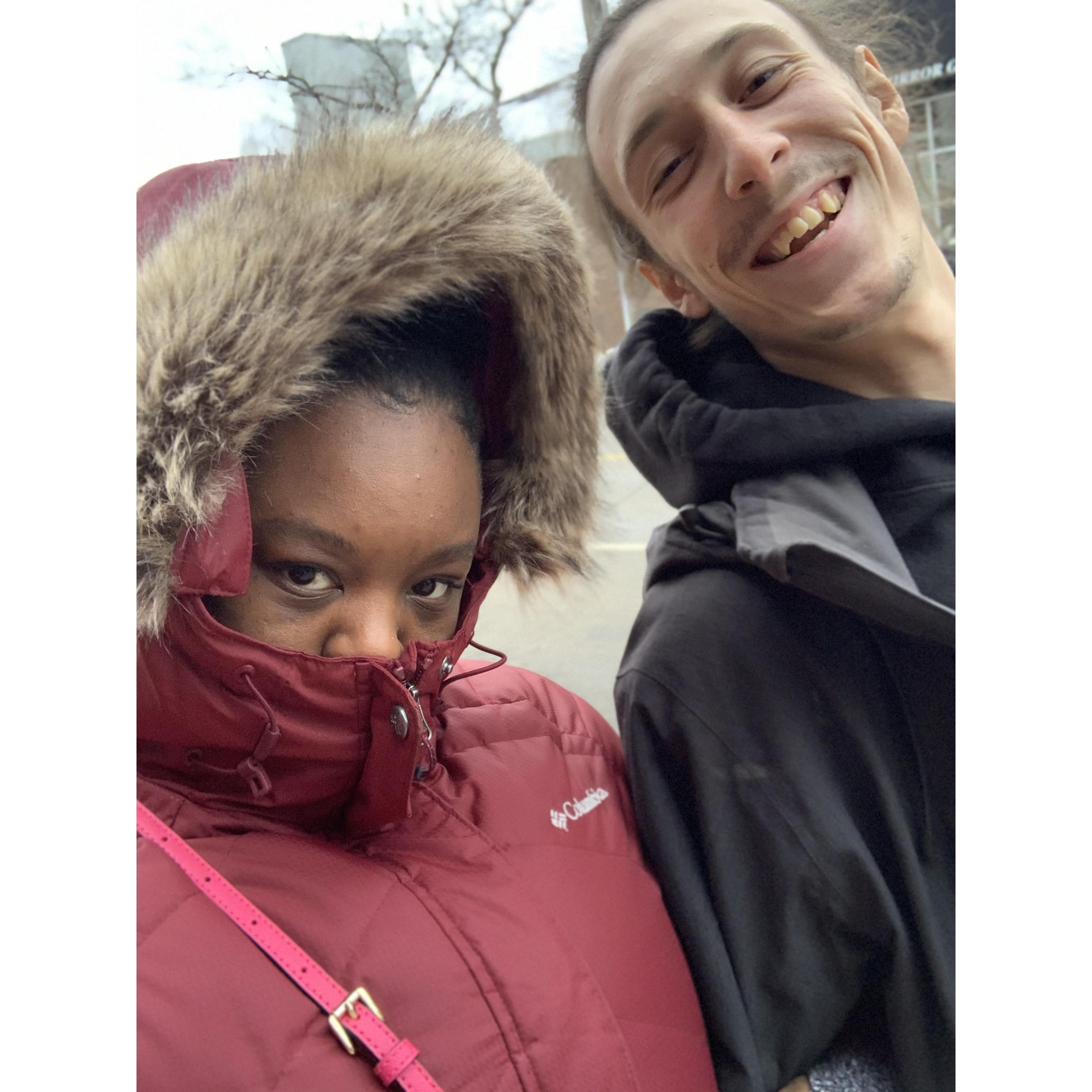 This was our first Christmas together, our for a walk in Hamilton.