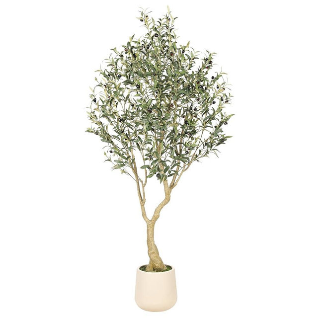 Realead 6ft Artificial Olive Tree with Tall Exquisite Planter - Realistic Faux Olive Tree with Thick Trunk and Lifelike Fruits - Large Fake Olive Tree for Home Office Decor