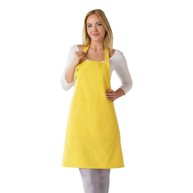 TOSHE Kitchen Apron Waterdrop Resistant Cotton Apron with adjustable Aprons for Women with Pockets 10 Color option Cooking Yellow Apron (Yellow)