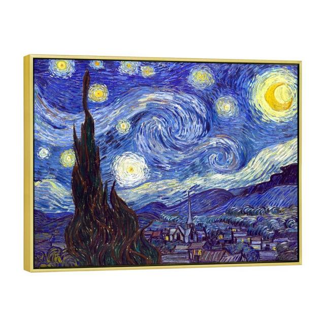 Wieco Art Framed Wall Art Giclee Canvas Prints of Starry Night by Van Gogh Paintings Reproduction Post Impressionism Artwork Framed Wall Art for Living Room Home Decorations Golden Frame