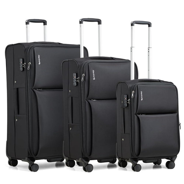 Hanke 3 Piece Luggage Sets Softside Expandable Carry On Luggage Set Travel Suitcase Sets with Spinner Wheels TSA Approved Luggage(Black, 20in/24in/28in)