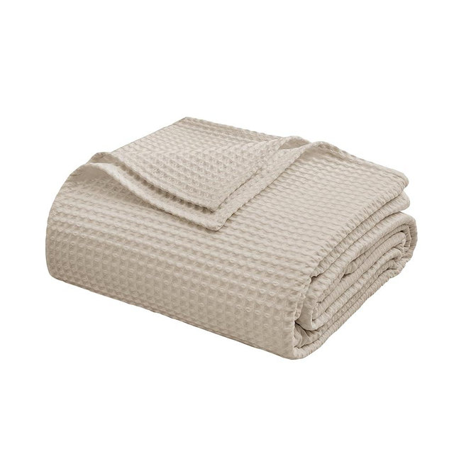 100% Egyptian Cotton Waffle Weave Throw Blanket for Bed Couch Sofa Home Decor, Soft Lightweight Bed & Couch Blanket for All Seasons (Light Khaki - King Size - 104 * 90")