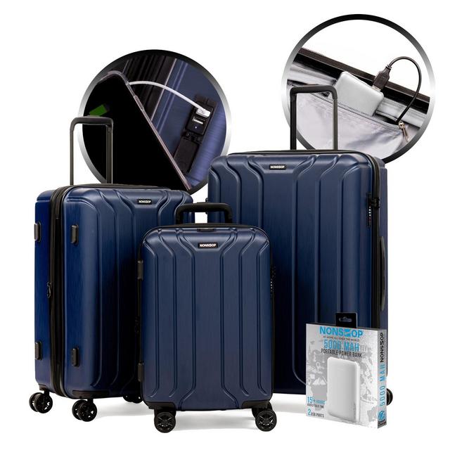 Nonstop New York 3 Piece Set 4-Wheel Luggage Set + PowerBank & 3 packing cubes, Navy