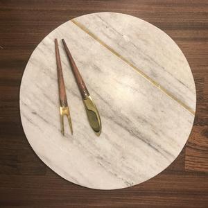 Round Marble Board with Brass Inlay