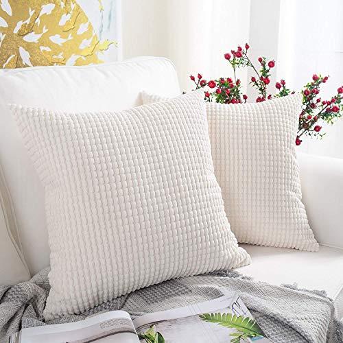 MERNETTE Pack of 2, Corduroy Soft Decorative Square Throw Pillow Cover Cushion Covers Pillowcase, Home Decor Decorations for Sofa Couch Bed Chair 18x18 Inch/45x45 cm (Granules White)