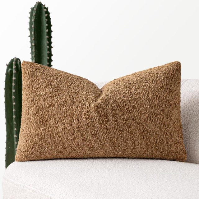 MIULEE Textured Boucle Throw Pillow Cover Brown Accent Solid Lumbar Pillow Case Decorative Vintage Soft Pack of 1 Couch Cushion Mid Century Chair Sofa Bedroom Livingroom Home Decor,22x14 Inch