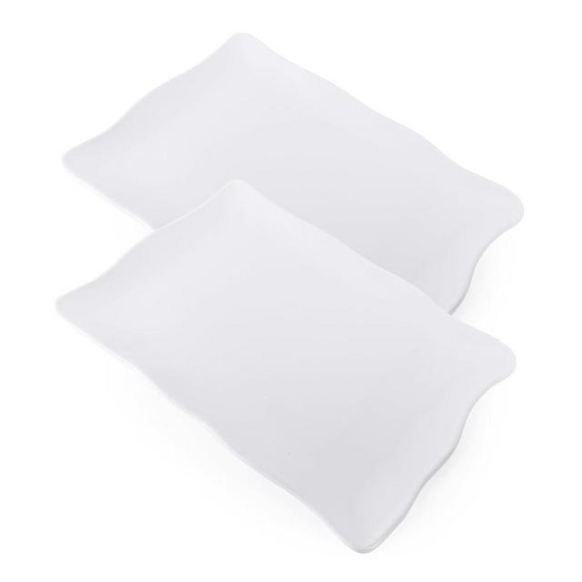 Elegant Eats 2-Pcs Melamine Serving Tray Set - Aesthetic Serving Platters and Trays with Curved Sides - Ideal for Hosting, Charcuterie Board or Decor - Large 15” x 11” - Set of 2, White