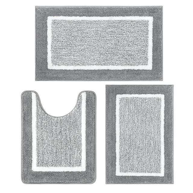 Pauwer Bathroom Rugs Sets 3 Piece Bathroom Shower Rugs with U-Shaped Contour Toilet Mat Absorbent Microfiber Plush Bath Mats Non Slip Bath Rugs Machine Washable Shaggy Bathroom Floor Mats