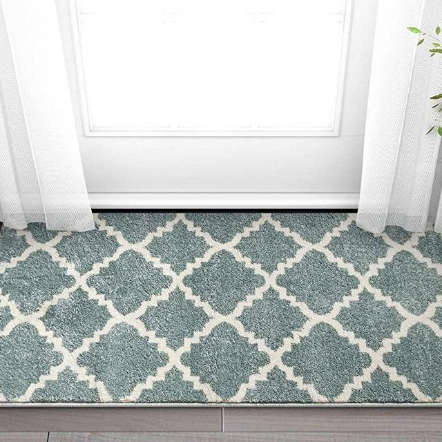 Harbor Trellis Light Blue Quatrefoil Geometric Modern Casual 2x4 ( 2'3" x 3'11" ) Easy to Clean Stain Fade Resistant Shed Free Contemporary Traditional Moroccan Lattice Living Dining Room Rug