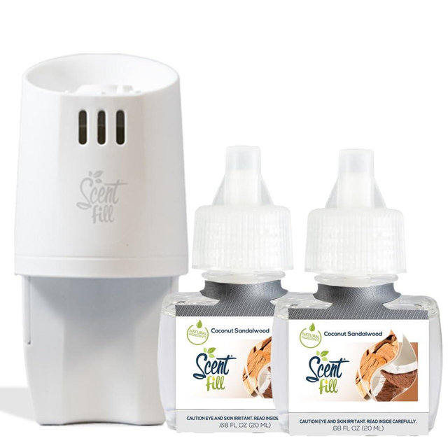 Scent Fill Coconut Sandalwood Plug in Air Freshener, Scented Oil Refills, 2 Refills + Diffuser
